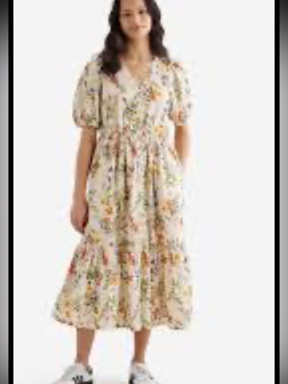 Roots sz M 100% Organic Cotton Vintage Inspired Floral tiered ruffle shirtdress
